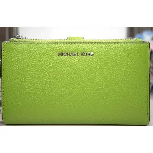 Michael Kors Pear Leather Adele Logo Double Zip Phone Wristlet NWT - Picture 2 of 5